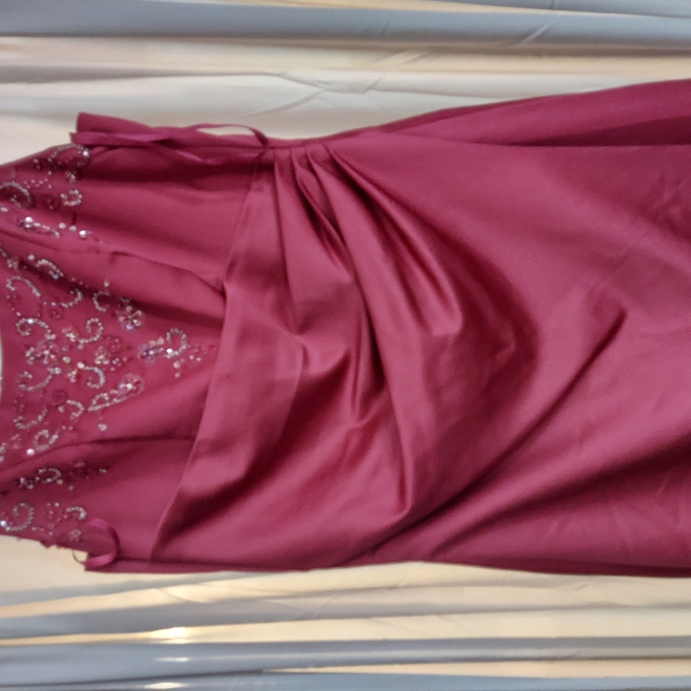 Vintage Maroon Runched Sheath Formal Dress With Spaghetti Straps/Matching Purse - Picture 6 of 14